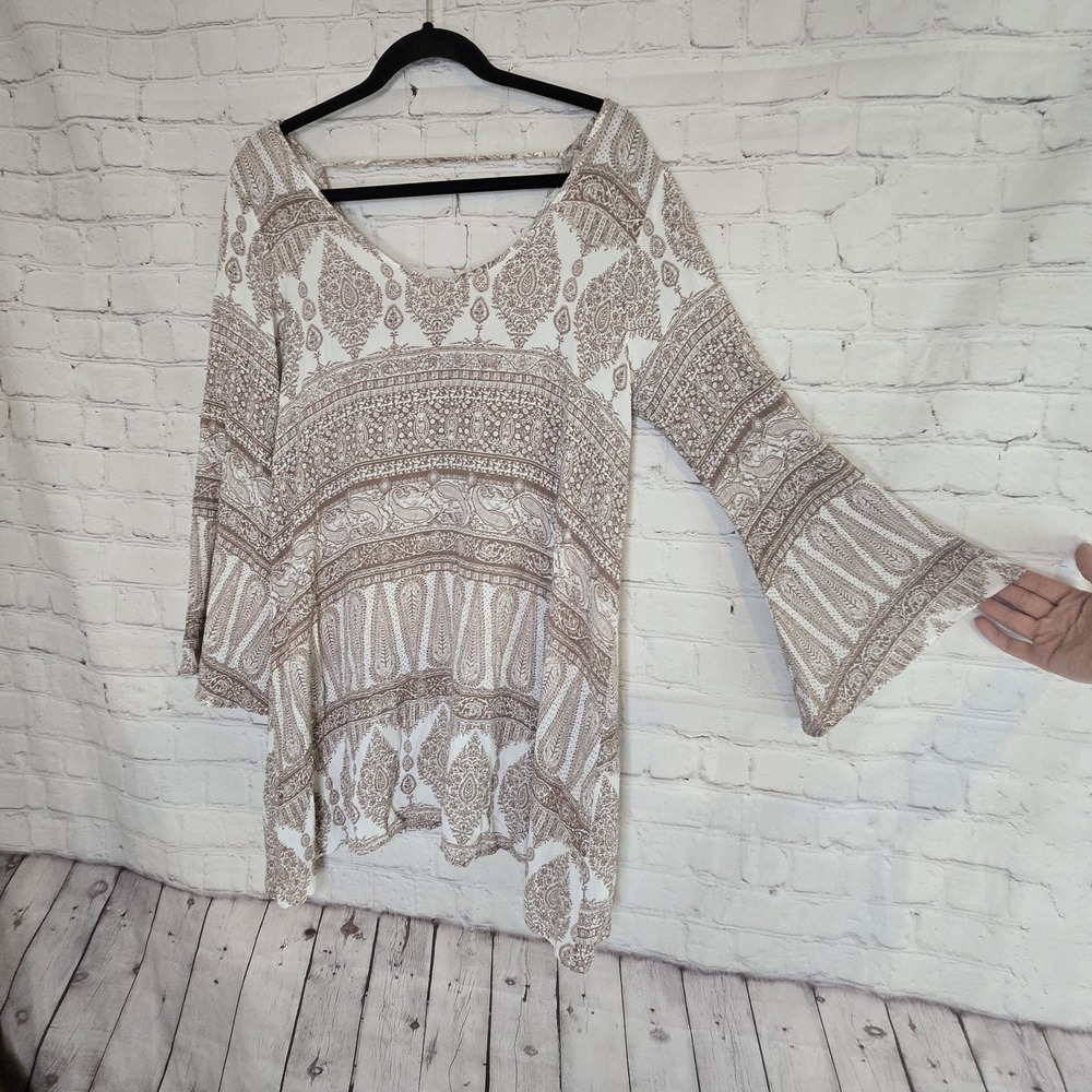 Easel Oversized Crinkle Gauzey Tunic Lg Boho Shabby Chic Peasant Artsy Relaxed